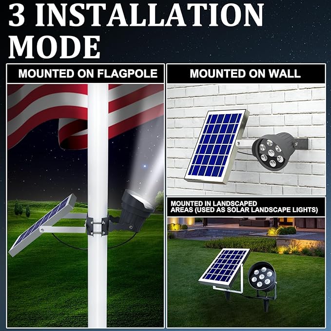 Ofuray Solar Flag Pole Light OutdoorDimmable Brightest Flag Pole Light Solar Powered American Flag Coverage Led Solar Flag Pole Lights Outdoor Dusk to Dawn fit 1.5''-4'' Flagpole for House