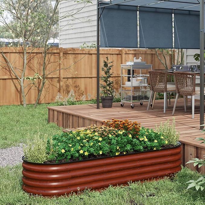 6.5' X 2' X 1.4' Galvanized Raised Garden Bed Kit Outdoor Metal Elevated Planter Box for Herbs &amp Flowers Brown
