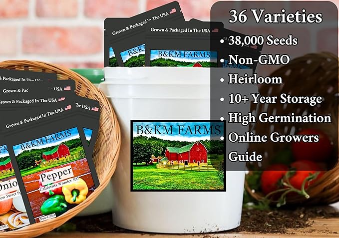 Personal Seed Vault - 38000+ Survival Seeds 36 Popular Varieties + Online Growing Guide by B&ampKM Farms