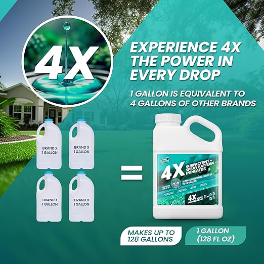 1 Gallon 4X Spray Pattern Indicator Dye + Surfactant Makes 128 Gallons of Wetting Agent for Lawn &amp Turf Mark - Effective Spray Indicator Liquid Blue Dye for Marking Turf Easy to Mix &amp Apply