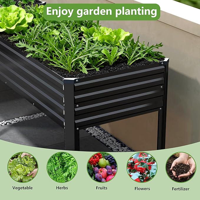2PCS 48×24×30in Galvanized Raised Garden BedMetal Elevated Planter Box with Legs for PatioBalconyBackyard300lb CapacityBlack