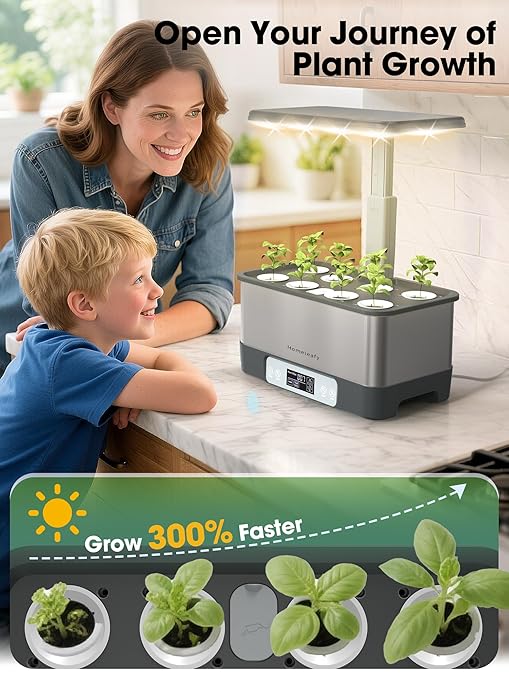 Hydroponics Growing System Kit 8 Pods Smart Indoor Herb Garden with WiFi App Control Seeds Pod KitLED Grow LightStainless Steel Herbs Planter for LettuceBasilGardening Gifts
