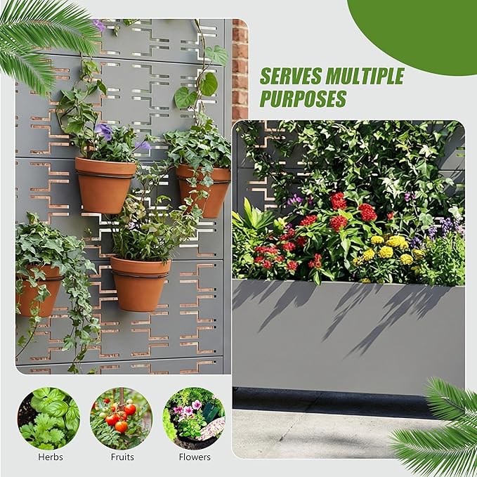 Casaphoria Metal Raised Garden Bed with Trellis and Wheels 72x35x16 Planter Box for Climbing Plants Vegetables &amp Vines Features Drainage Holes and Privacy Screen Grey-Brick