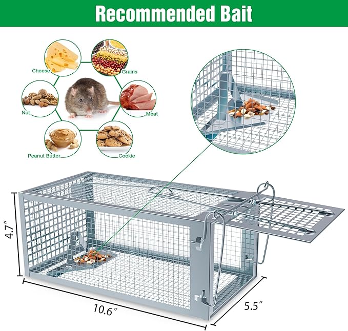 4 Packs Humane Rat Trap Outdoor Wanqueen Humane Mouse Traps Indoor for Home Small Rodent Chipmunk Squirrel Trap and Other Live Animal Cage Catch and Release
