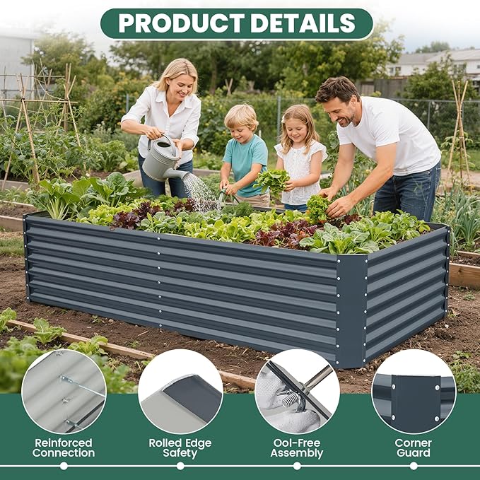 G GOOD GAIN 6x3x2 ft Galvanized Raised Garden Bed Kit Large Metal Planter Box Outdoor for Vegetables Flowers Herbs 24 Tall 269 Gallon Capacity Deep Root Design Grey