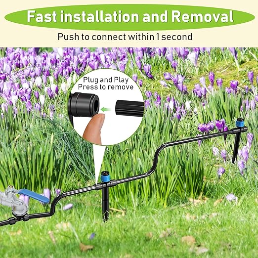 118FT Drip Irrigation System Garden Watering System Quick-Connect Drip Irrigation Kit for Lawn Raised Bed Greenhouse Plant Watering System with 1/4'' Drip IrrigationTubing Drip EmittersConnectors