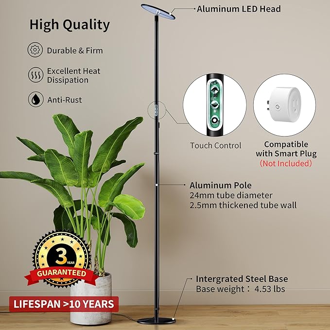 chiphy Grow Lights 85 Full Spectrum Plant Light for Indoor Plants 40W Grow Lamp 10 Dimmable Brightness Height Adjustable Ideal for Large Tall Plants