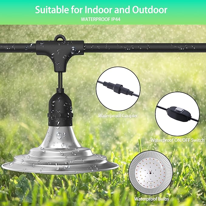 Outdoor LED Grow Light Waterproof String Plant Growing Light 21 FT Full Spectrum Growth Light Suitable for Garden Farm Flower Seedling Greenhouse Grow Light (6 Light)