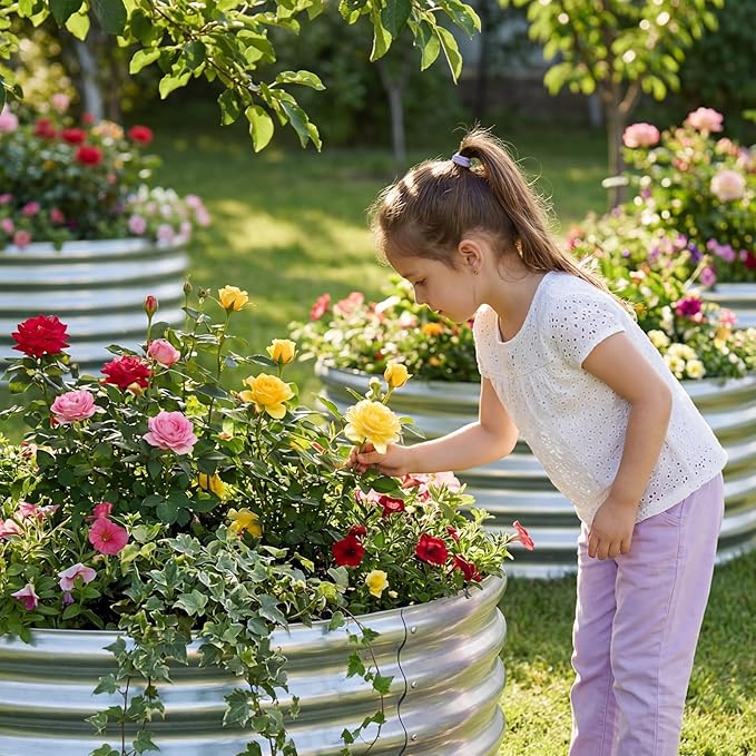 AHEONLAR 3Pack 2x2x1 ft Round Galvanized Raised Garden Bed Kit Round Metal Flower Box Large Planter Raised Beds Outdoor Garden for PlantingFruitHerb-Sliver