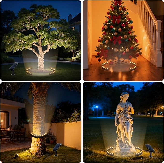 16LED Solar Spotslights Outdoor 4 Pack Solar Powered Landscape Lights2-1 Installation (Sticked&ampTied) Solar Pathway Lights for Palm Tree Garden Yard House
