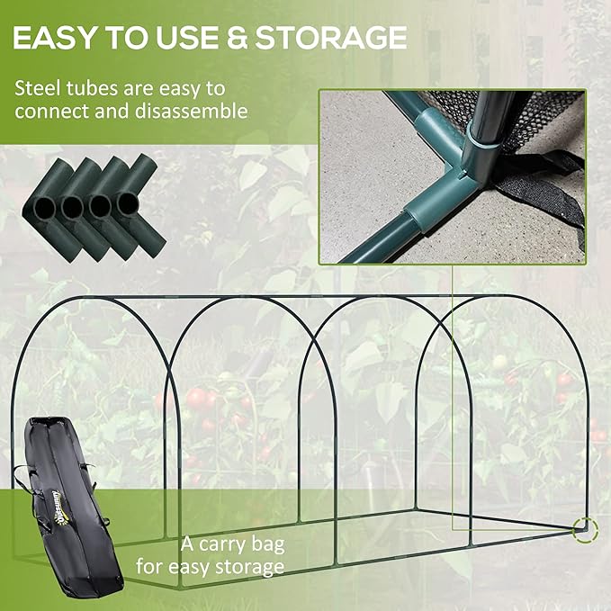 9' x 4' Crop Cage Plant Protection Tent with Three Zippered Doors Storage Bag and 6 Ground Stakes for Garden Yard Lawn Green