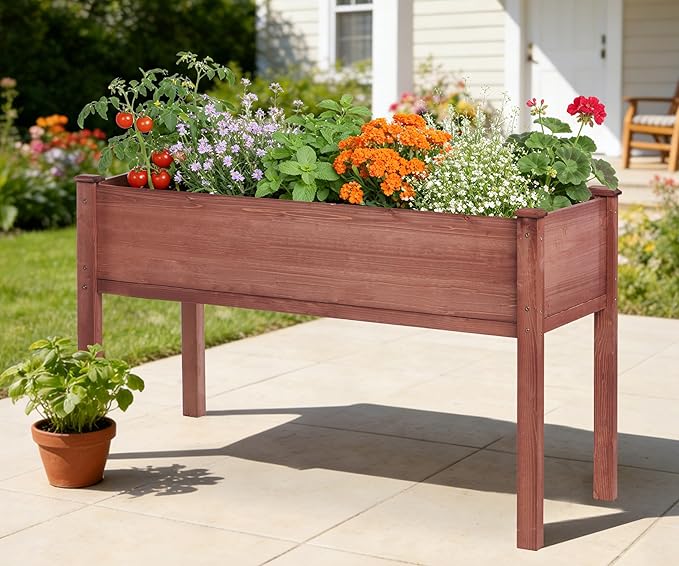 48×24×30 Inch Raised Garden Bed with Legs Solid Wood Elevated Planter Box Stand with Liner for Outdoor Backyard Patio Balcony