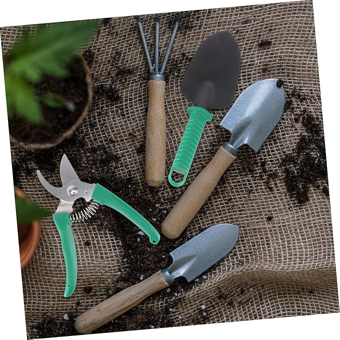 HEMOTON Garden Tool Set 10-Piece Kit with Case Hand Rake Shovel Hoe Weeder Pruning Shears Sprayer for All Ages