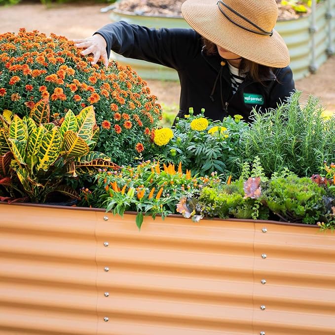 Vego garden Aluzinc Raised Garden Bed Kits 17 Tall 6 in 1 Modular Metal Raised Planter Bed for Vegetables Flowers Patio Ground Planter Box Terra Cotta