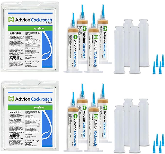 Advion Cockroach Gel Bait 4 Tubes x 30-Grams 4 Plunger and 4 Tips (Pack of 2)