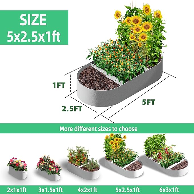 CJGQ 5x2.5x1ft Fabric Raised Garden Bed 65 Gallon Planter Large Oval Garden Boxes Outdoor for VegetablesFlowers and Potato