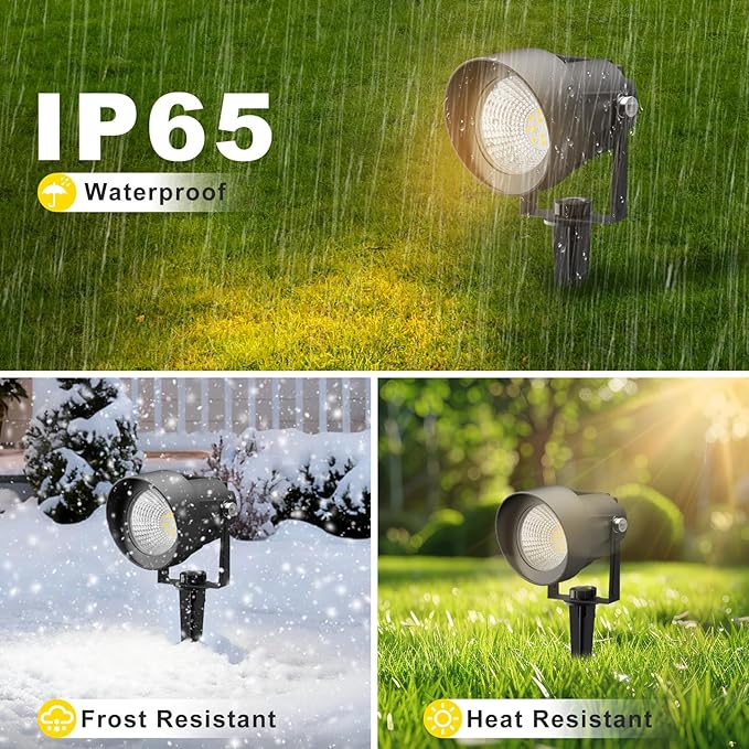 Landscape Spot Lights Outdoor Dusk to Dawn Outdoor Lighting with IP65 Waterproof Auto On/Off 3000K Warm White Plug in Spotlight for Yard Tree Wall Pathway Flag Pole House 4 Pack
