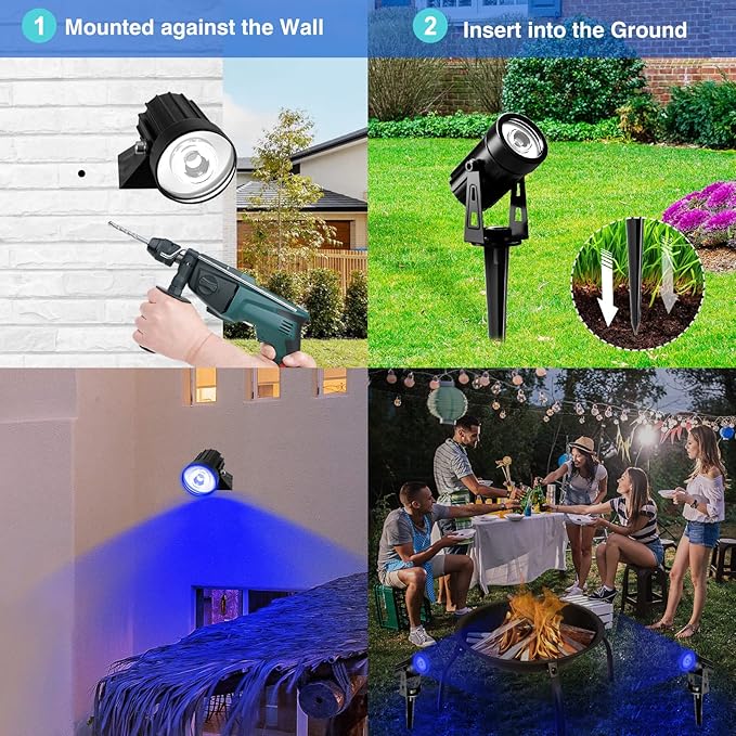 T-SUNUS 6 Pack Solar Landscape Spotlights Blue Solar Garden Spot Light IP65 Waterproof 9.8ft Cable 2000mAh Separated Solar Panel Auto On/Off for Garden Driveway Pathway Pool Area