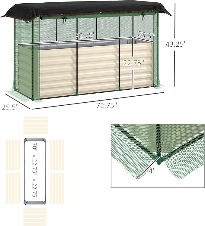 Galvanized Steel Planter BoxCrop Cage and Shade Cloth with Raised Garden Bed TT892