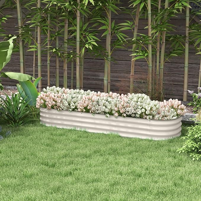 Galvanized Raised Garden Bed Kit Outdoor Metal Plant Box for Flowers Herbs Vegetables Cream