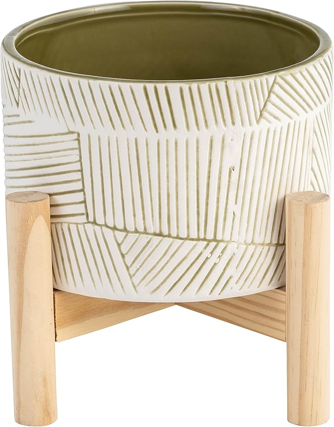Generic 6 Planter W Wood Stand Green Mix