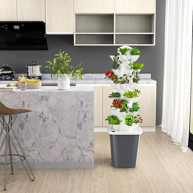 Vertical Hydroponics Garden Tower 30-Plant Hydroponic Growing System Indoor Vertical Farming Garden Planter Smart Herb Garden with Timing Plug Automatic Watering for Home Indoor Gardening System
