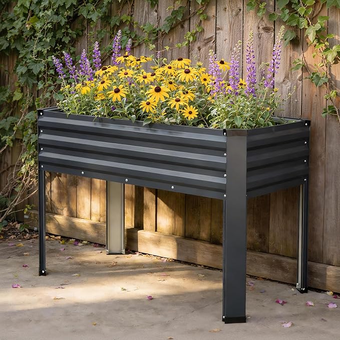 Galvanized Raised Garden Bed with Legs 2 Pack 48x24x32in Elevated Raised Garden Bed Outdoor with Drainage Holes Planter Boxes for Gardening Vegetable Flower Fruit in Backyard Patio Balcony (Grey)