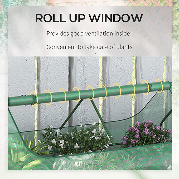 6' x 3' Galvanized Raised Garden Bed with Mini PE Greenhouse Cover Outdoor Metal Planter Box with 2 Roll-Up Windows for Growing Flowers Fruits Vegetables and Herbs Light Gray