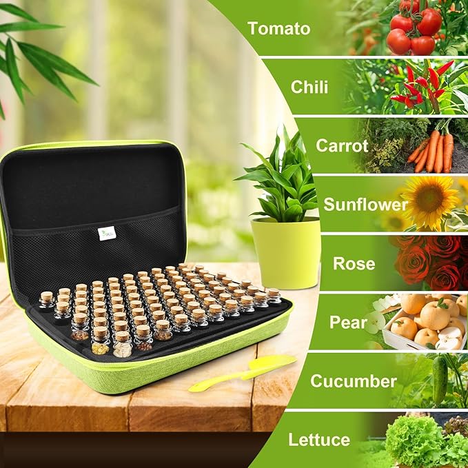 80 Slots Seed Storage Organizer with 40 Seed Envelopes Sturdy Organizer Storage Box with Label Stickers Glass Container for Flower Vegetable Garden Seed Saving (Seeds not Included)