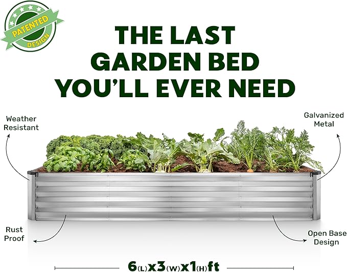 Plant &amp Plot Galvanized Raised Garden Beds Outdoor // 6×3×1 ft (2-Pack) Planter Raised Beds for Gardening Vegetables Flowers // Large Metal Garden Box // Patented Tool-Free Design (Silver)