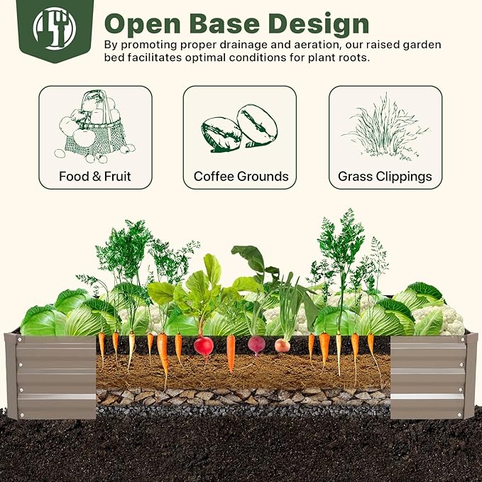 DTIG Galvanized Raised Garden Bed with Trellis 6×3×1 FT 2 Pack Outdoor Garden Bed Upgraded 4×3 Support Brown