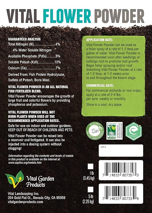 Vital Flower Powder 5lb. Bag - CDFA Organic Certified - Dry Water-Soluble Bloom Fertilizer