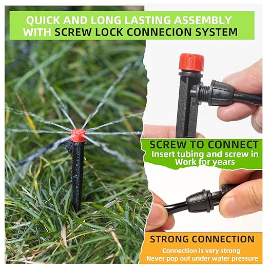 233FT Drip Irrigation System with Timer for Garden Kit Automatic Irrigation Equipment Lock Fittings Micro Drip 360 Degree Fan Sprayer Watering Kit for Greenhouse 1/2 inch 1/4 inch Tubing