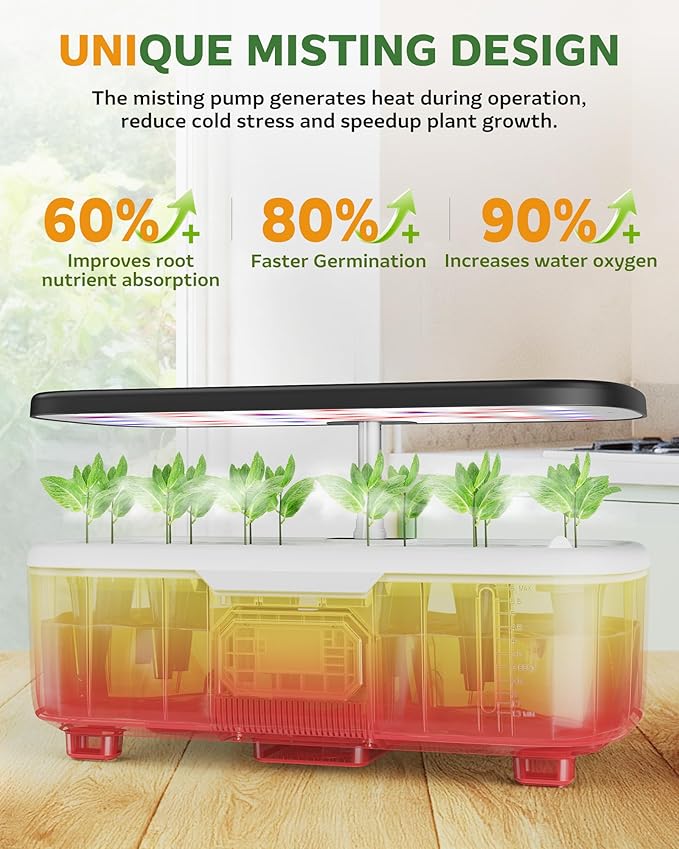 Misting Hydroponic Growing System Kit 15-Pods Indoor Smart Herb Garden Planter with LCD Touch Panel 6L Large Tank for Herb/Vegetables/Flowers/FruitsGardening Gifts for Women Men Beginners-Black