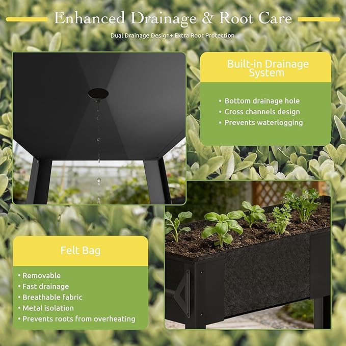 Elevated Raised Garden Bed 31.5 Tall 1mm Thick Metal Planter Box with Grow Bag Legs Storage Shelf for Gardening 700lbs Capacity Rolling Outdoor Cart on Wheels for Vegetable Flower Herb