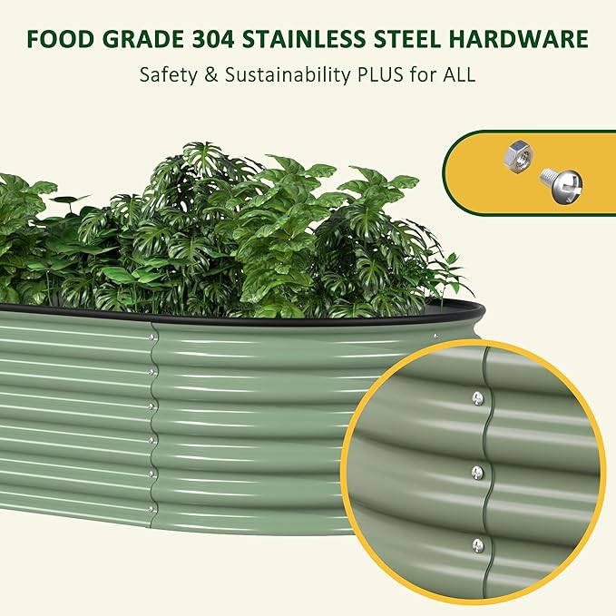 BlueWish 8x2x1.4FT Galvanized Raised Garden Bed 17 H Raised Bed Outdoor for Plants 9 in 1 Raised Garden Bed Kit Metal Planter Box for Vegetables Flowers Olive Green
