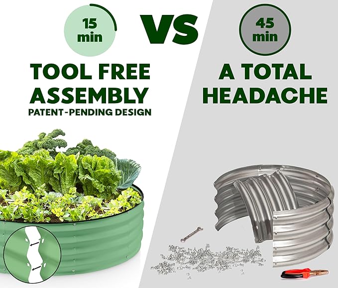 Galvanized Raised Garden Beds Outdoor // 3×3×1 ft &amp 4×4×1 ft Planter Raised Beds for Gardening Vegetables Flowers // Large Metal Garden Box (Light Green) // Patent Pending Tool-Free Assembly