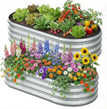 2PCS 4x2x1 FT Oval Metal Raised Garden Bed Kit Elevated Garden Planter Box Outdoor Trough Planter for Outdoor Plants Flower Vegetables Fruit Herbs (Silver)