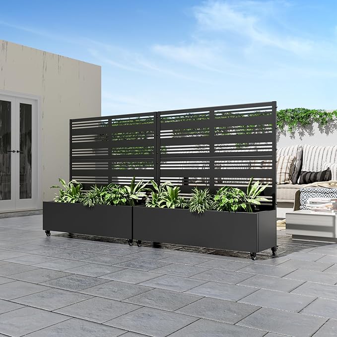 47x47x16 Metal Raised Garden Bed with Trellis Trellis with Planter Box for Backyard Patio Balcony Climbing Plants Black Harold