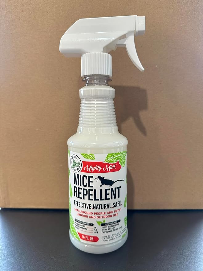 Mighty Mint Peppermint Oil Mouse Repellent Spray – Natural Indoor &amp Outdoor Control for Mice and Rodents – Plant-Based Extra-Strong Formula - 16 oz (Pack of 2)