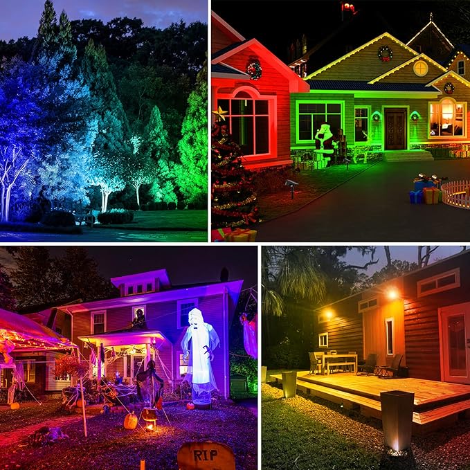Outdoor Solar Landscape Spotlight 2 Lighting Modes with High and Low Brightness Green &amp RGB LED Adjustable