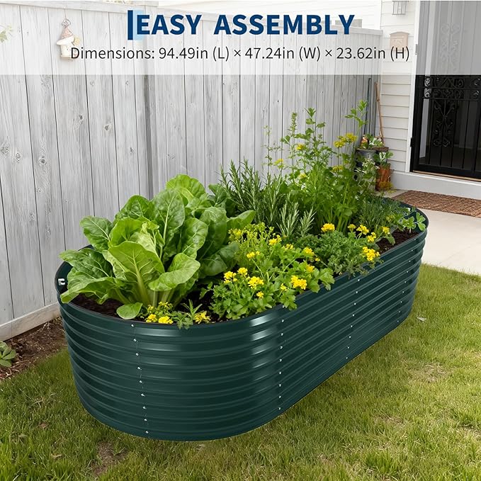 8X4 FT Large Galvanized Raised Garden Bed with Greenhouse Cover Steel Planter Kit with Zippered Doors &amp Open Base for Vegetables &amp Flowers Green