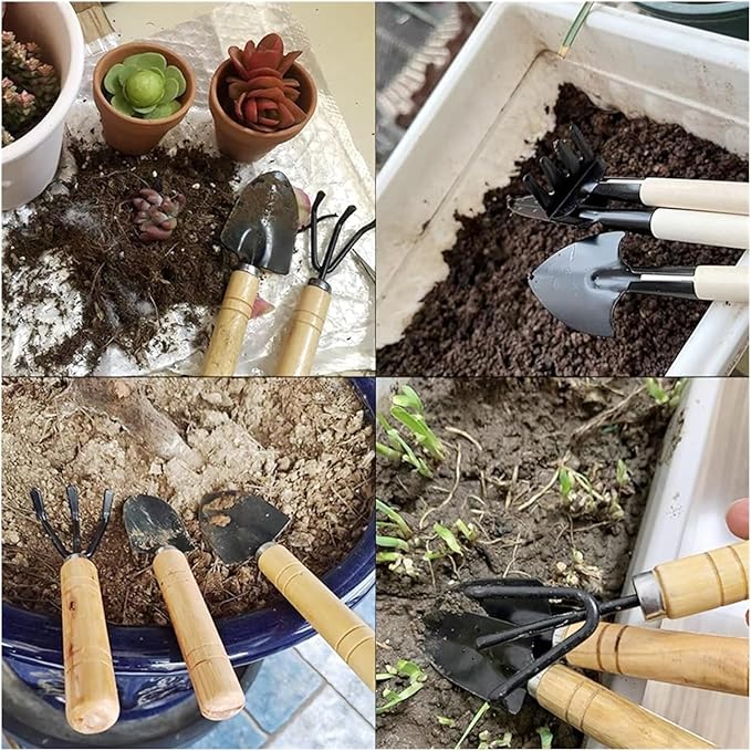 Mini Garden Tool Set 6pcs Mini Cultivating Transplng Kit Portable Plants Seedling Shovel Rake Spade Drilling Garden Planters Fertilize Tool