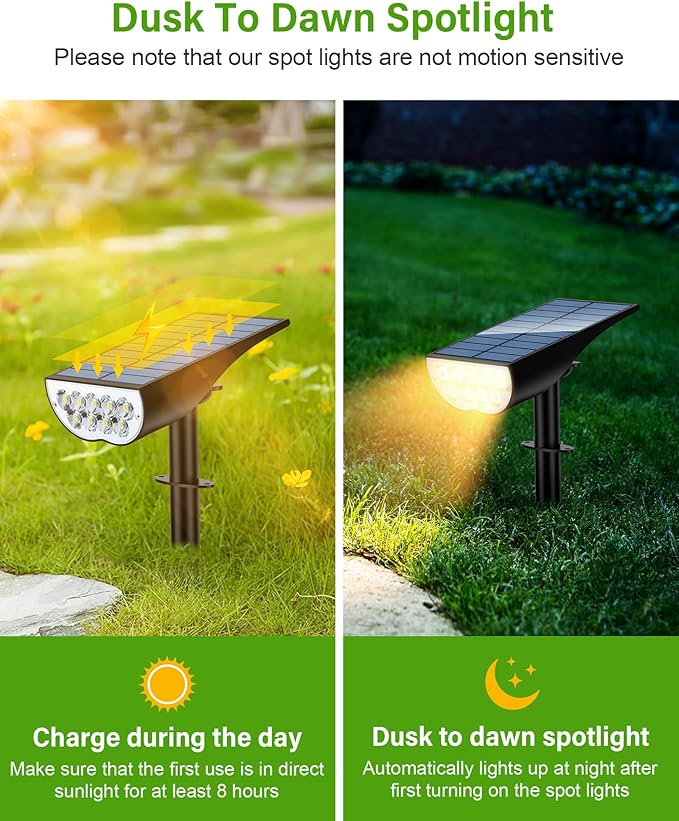 Solar Spot Lights Outdoor Solar Lights Outdoor Waterproof IP65 3 Brightness Modes Dusk to Dawn Landscape Spotlights for Yard Garden Pathway Tree Decoration Warm White 4 Pack