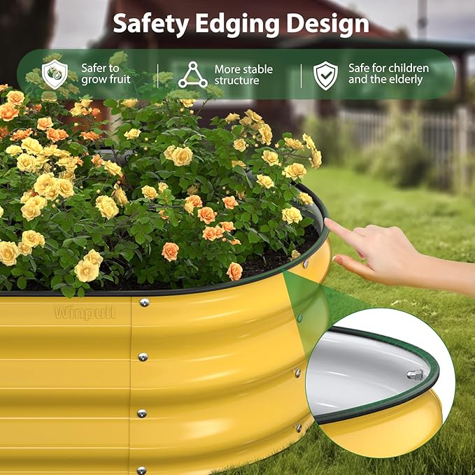 Raised Garden Bed Kit 5x2x1 ft Galvanized Planter Box Outdoor with Safety Edging Large Metal Raised Beds for Gardening Vegetables Flower Fruits (Cream Yellow)
