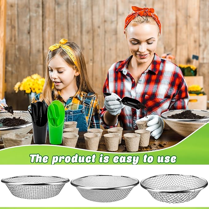 14 Pcs Screen Mesh Combination Stainless Steel Screen Mesh Planting Tools Including Hole Puncher Planting Spoon Seedling Lifting Device Shovel Bucket for Garden