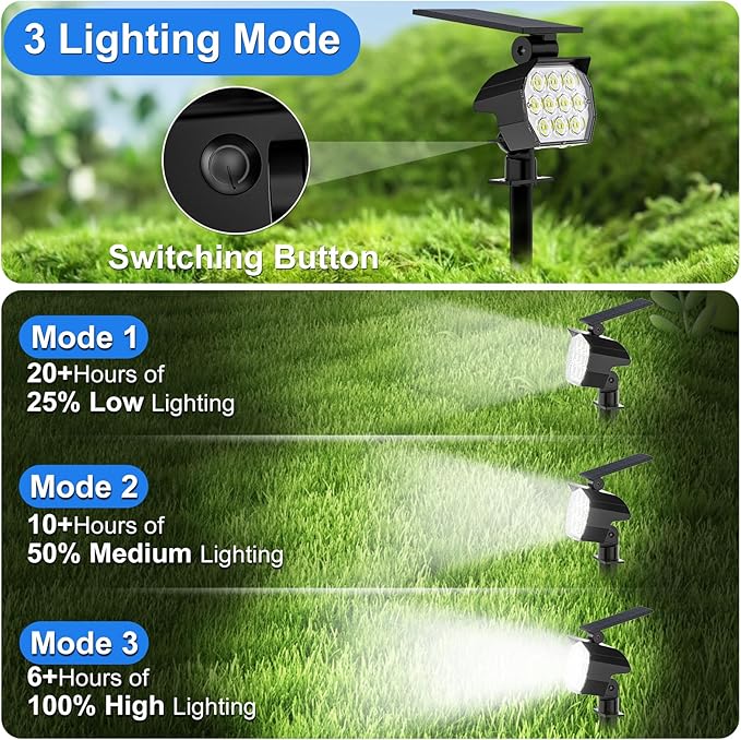 Solar Spot Lights Outdoor Waterproof IP67 6 Pack - 50 LED Adjustable Solar Powered Landscape Spotlight with 3 Lighting Modes Stake Light for Outside Yard Lawn Pathway Tree (Cool White)