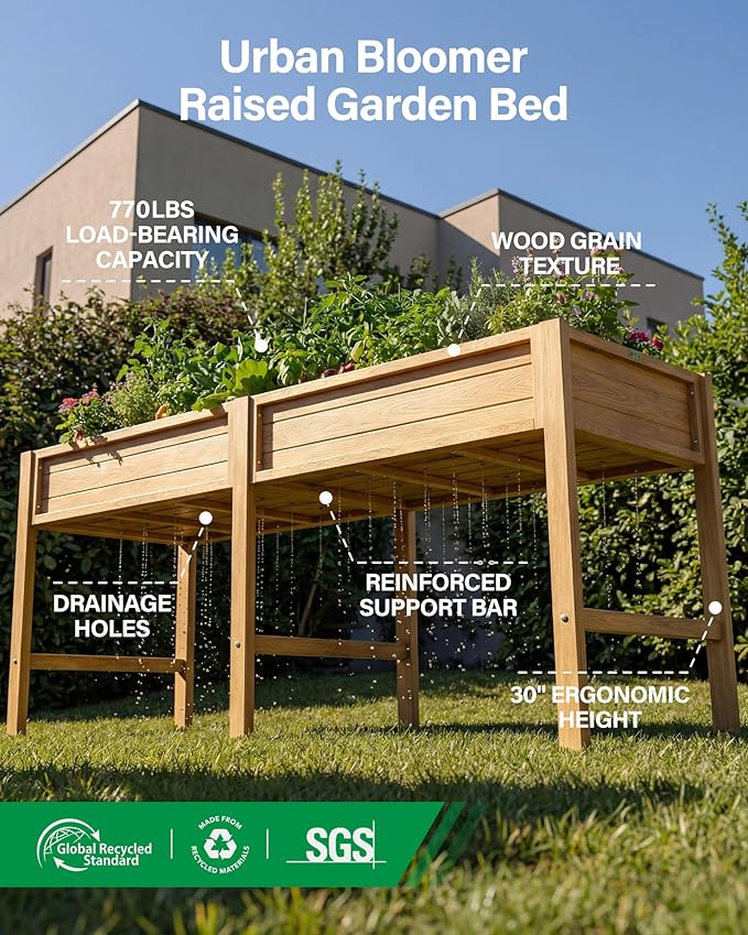 YEFU HIPS Raised Garden Bed: 72x24x30in Large Elevated Planter Boxes Outdoor for Herbs Vegetables Flowers - Raised Garden Beds Outdoor for Patio/Balcony - Comfort Height with Legs for Growing (Teak)
