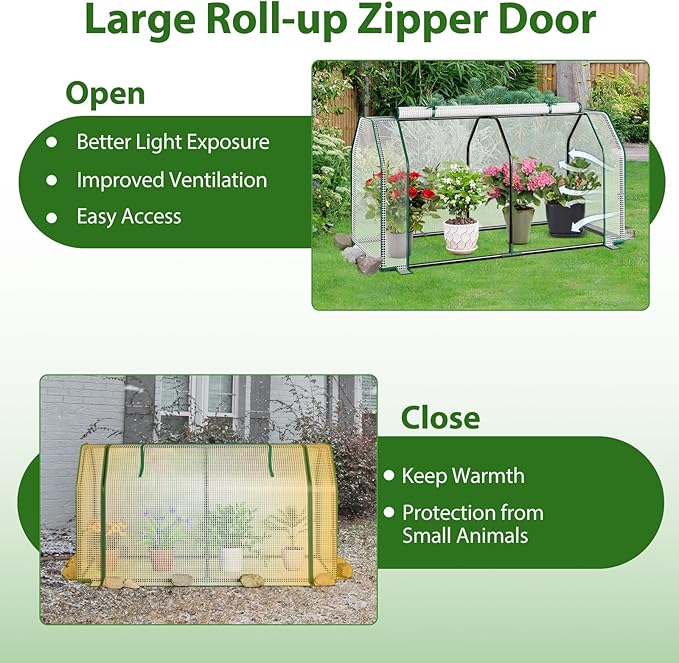 Raised Garden Bed with Greenhouse Cover Elevated Wooden Planter Box Outdoor Gardening Planting Bed for Vegetables Flowers &amp Herbs Grow Backyard Patio Lawn (White+Natural)