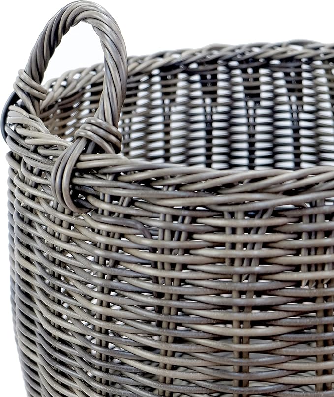 2 Pack Stackable Hand Woven Wicker Storage and Laundry Basket with Handles